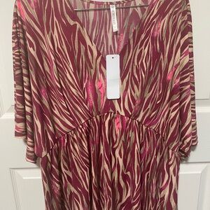 Dear Scarlett Soft Surroundings Pink and Tan Zebra Print V-Neck New W/Tags